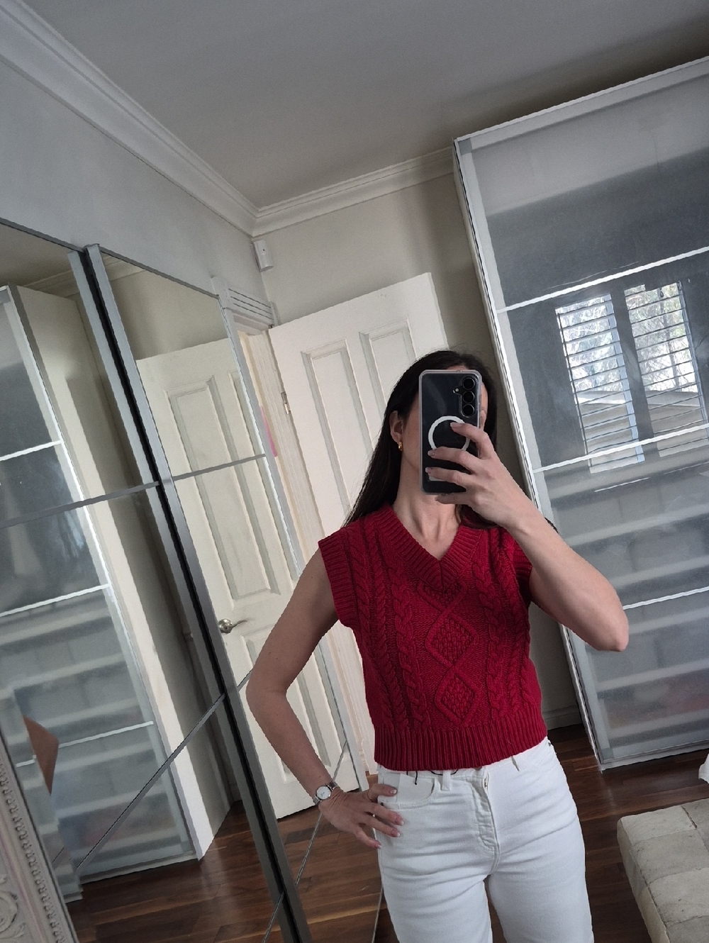 Wilfred Crimson Cable-Knit Sweater Vest